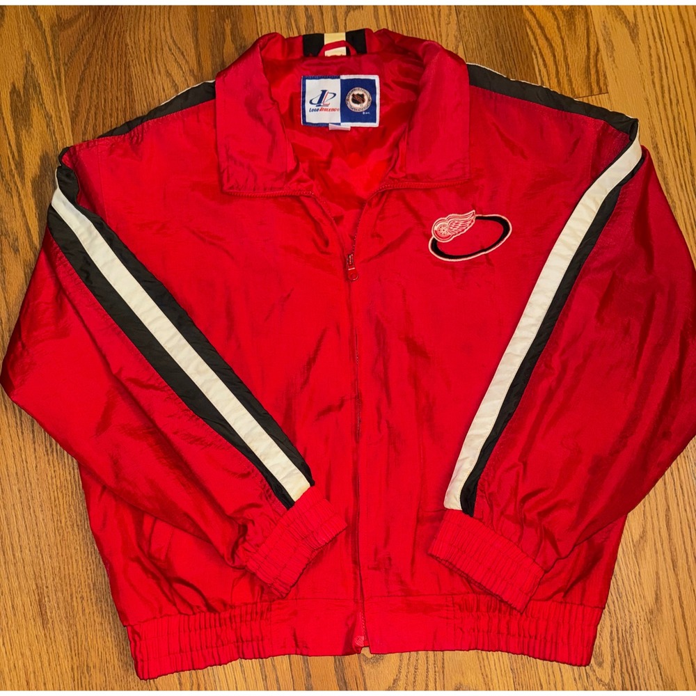 Vintage Logo Athletic Detroit Red Wings NHL Windbreaker Jacket Red Mens Large